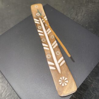 Porte-encens bois motif feuille & fleurs