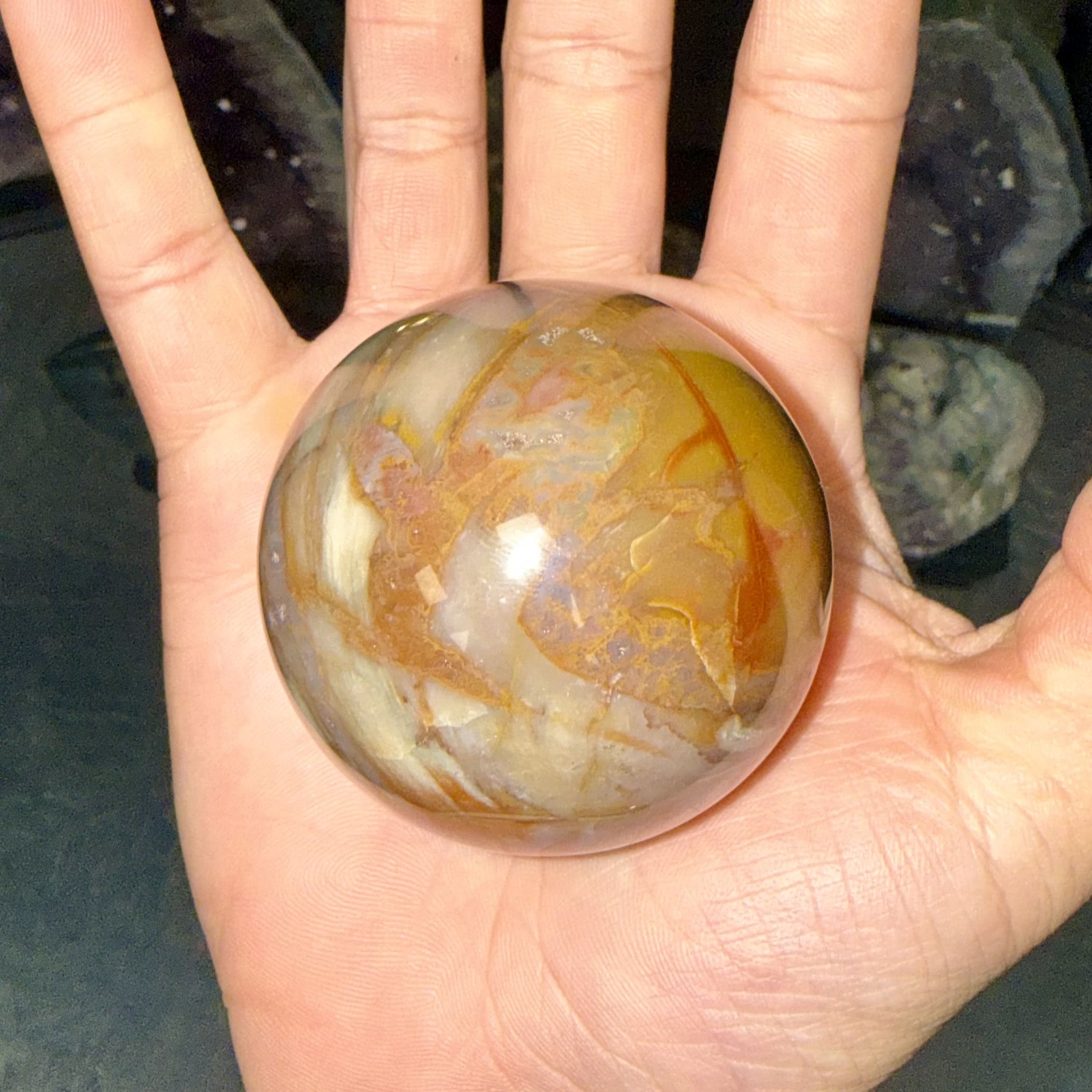 Sphère en bois fossilisé/pétrifié naturelle – 60 mm – 250 g – Image 2