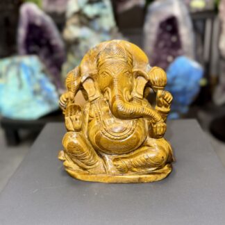 Ganesh d'exception en oeil de tigre poli – 1KG – 13 x 13 cm