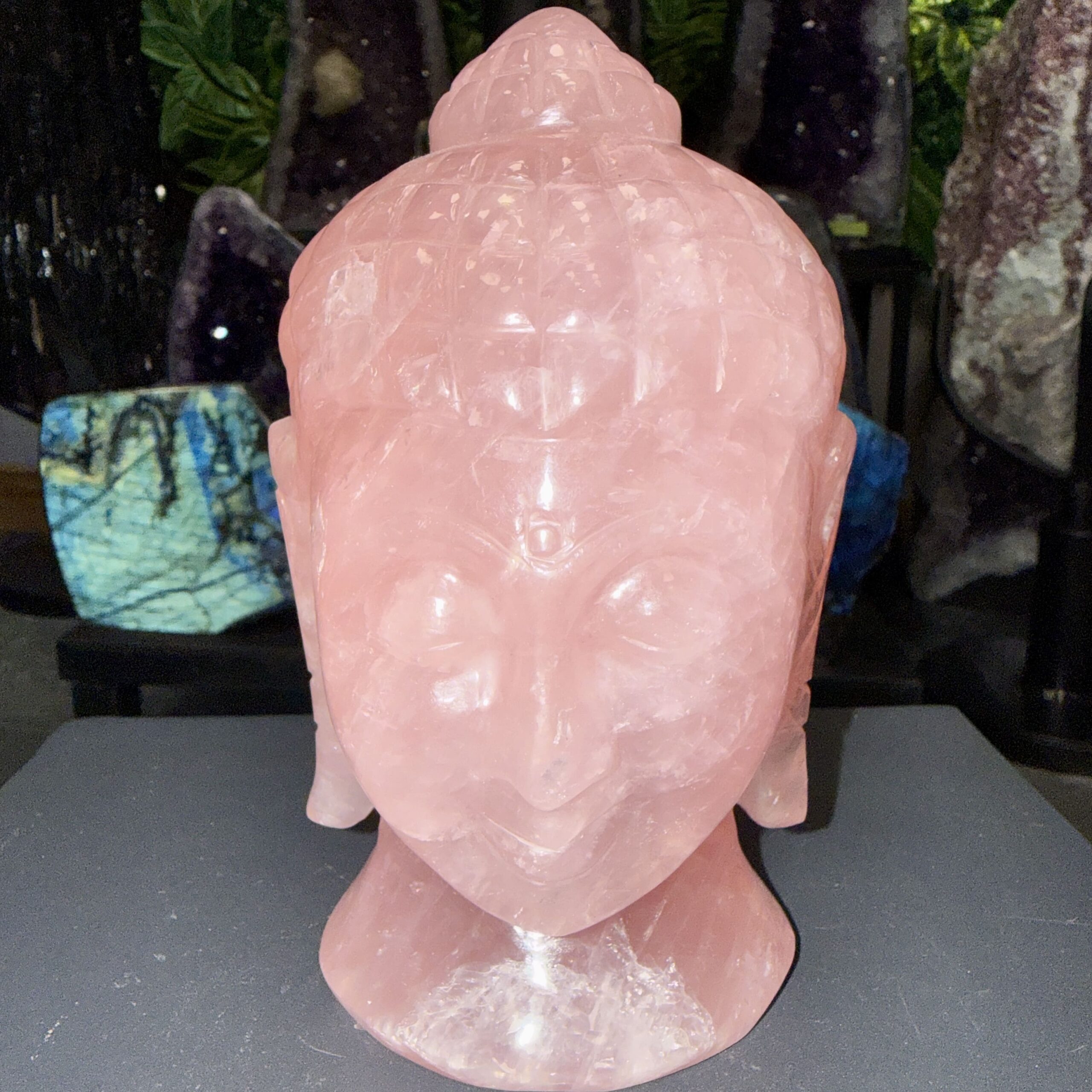 Tête de buddha en quartz rose polie – 1 kg – 15 x 8 cm – Image 3