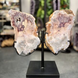 Paire d’améthyste rose de collection sur socle – pièce unique