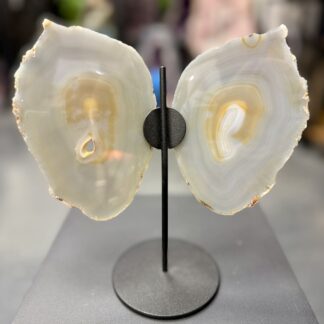 Duo de tranches d’agate naturelles sur socle