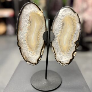 Duo de tranches d’agate naturelles sur socle
